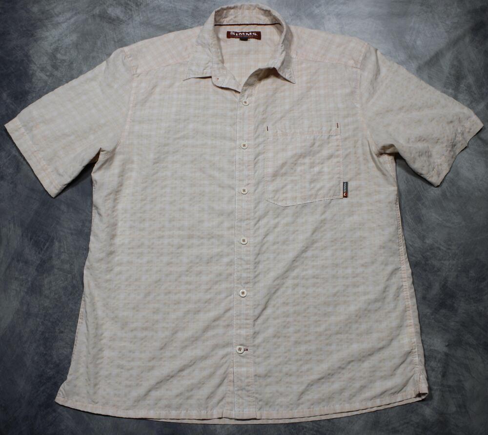 Simms Shirt Mens Large Plaid Short Sleeve Button Front Fishing Casual